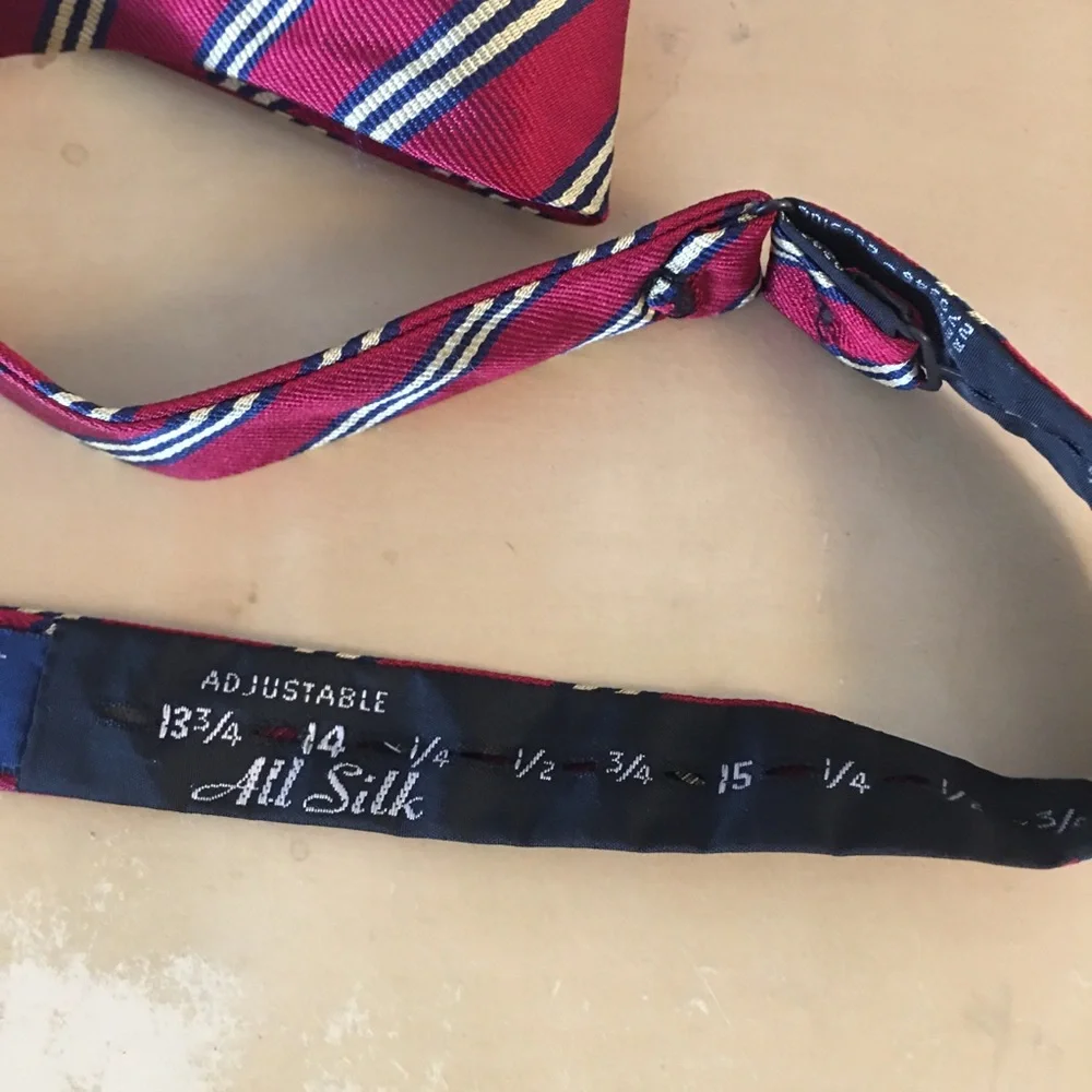 J. Press silk Burlington knot bow tie red and blue stripe preppy yale